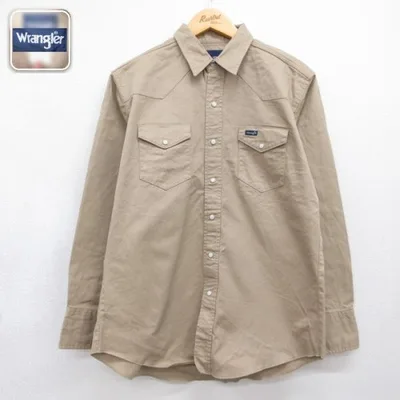 L/古着 ラングラー Wrangler 長袖 シャツ メンズ コットン ベージュ 26sep10