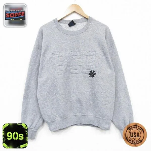 L/古着 長袖 スウェット メンズ 90年代 90s PCC 刺繍 クルーネック USA製 グレー 霜降り 25dec18