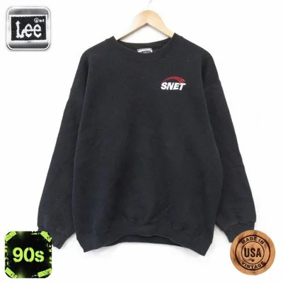 L/古着 リー Lee 長袖 スウェット メンズ 90年代 90s SNET クルーネック USA製 ブラック 26jul27