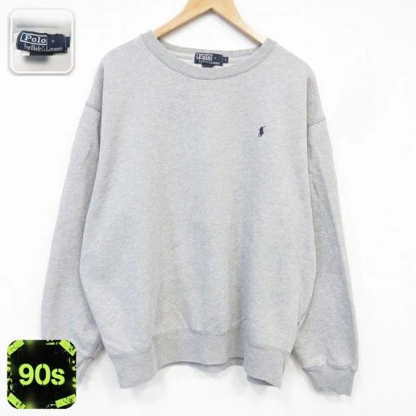 XL/古着 ラルフローレン 長袖 ブランド スウェット メンズ 90年代 90s ワンポイントロゴ 大きいサイズ クルーネック グレー 霜降り 26jul30