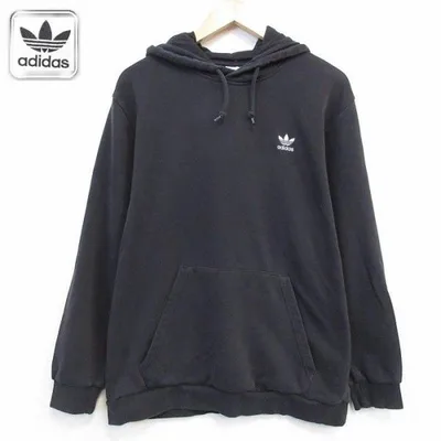 XL/古着 アディダス adidas 長袖 スウェット パーカー メンズ ワンポイントロゴ リーフ トレフォイル クルーネック ブラック 26jul31