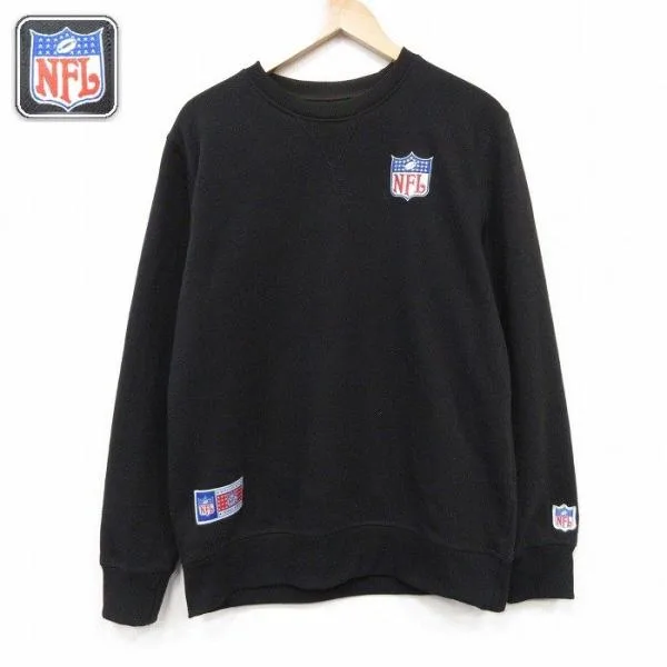 L/古着 長袖 スウェット メンズ NFL ポリエステル クルーネック ブラック アメフト スーパーボウル 26aug20