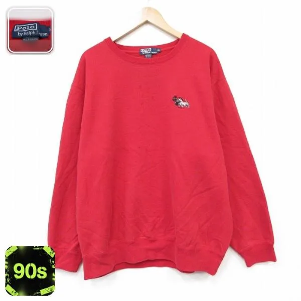 XL/古着 ラルフローレン 長袖 ブランド スウェット メンズ 90年代 90s 犬 大きいサイズ クルーネック レッド spe 26sep07