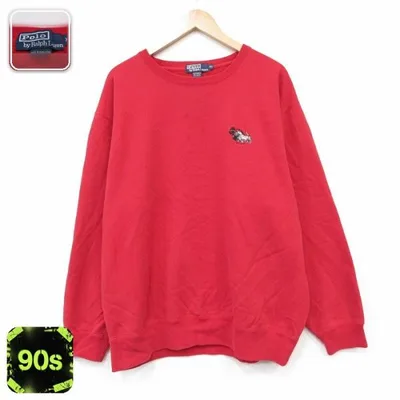 XL/古着 ラルフローレン 長袖 ブランド スウェット メンズ 90年代 90s 犬 大きいサイズ クルーネック レッド spe 26sep07