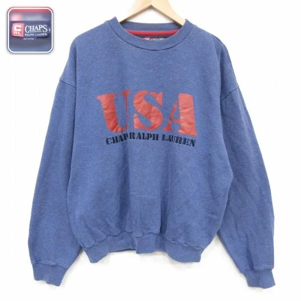 XL/古着 ラルフローレン チャップス 長袖 スウェット メンズ USAロゴ クルーネック ネイビー 26sep09