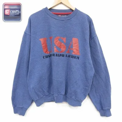 XL/古着 ラルフローレン チャップス 長袖 スウェット メンズ USAロゴ クルーネック ネイビー 26sep09
