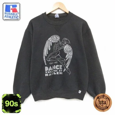 M/古着 ラッセル 長袖 スウェット メンズ 90年代 90s ダンス クルーネック USA製 ブラック spe 26sep14