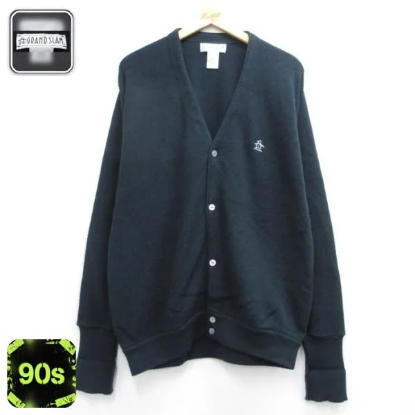 XL/古着 GRAND SLAM 長袖 メンズ 90年代 90s カーディガン アクリル ニット ブラック 26sep09