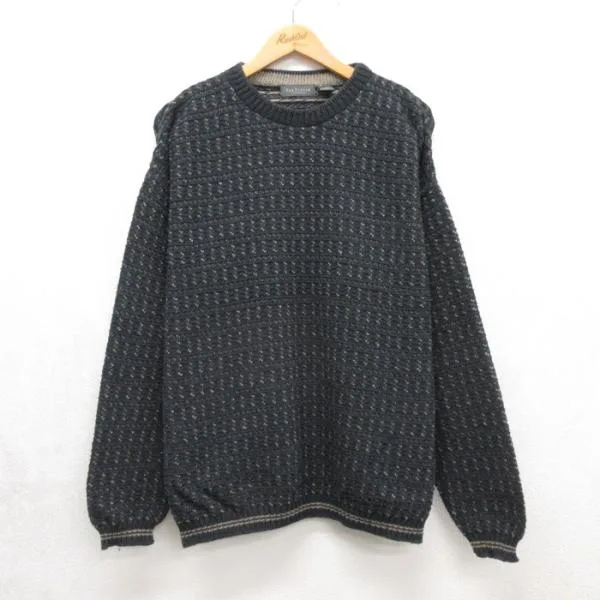 XL/古着 VAN HEUSEN バンヒューセン 長袖 セーター メンズ 90年代 90s コットンニット クルーネック USA製 グレー 霜降り 26sep30