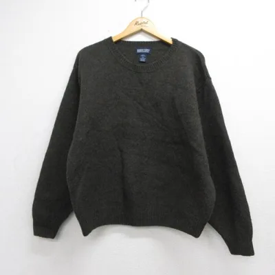 XL/古着 LANDS'END ランズエンド 長袖 セーター メンズ 90年代 90s クルーネック USA製 カーキ 霜降り spe 26oct01