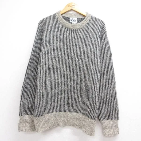 XL/古着 ウールリッチ Woolrich 長袖 セーター メンズ 80年代 80s バーズアイ ウール クルーネック USA製 グレー 霜降り spe 26oct02