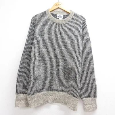 XL/古着 ウールリッチ Woolrich 長袖 セーター メンズ 80年代 80s バーズアイ ウール クルーネック USA製 グレー 霜降り spe 26oct02