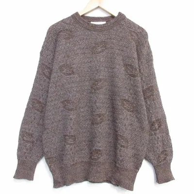 XL/古着 長袖 セーター メンズ アルパカ クルーネック USA製 ブラウン 霜降り 26sep24