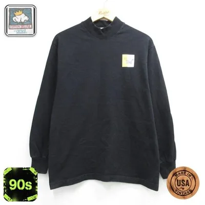 M/古着 Anvil 長袖 Tシャツ メンズ 90年代 90s ANGELICA コットン モックネック ハイネック USA製 ブラック 26aug24