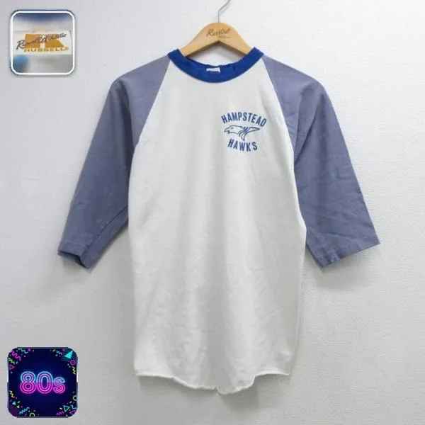 S/古着 ラッセル Russell Athletic 七分袖 Tシャツ メンズ 70年代 70s ビンテージ ラグラン クルーネック ホワイト 26sep14