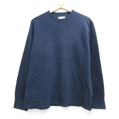 L/古着 L.L.Bean エルエルビーン 長袖 ビンテージ Tシャツ メンズ 00年代 00s 無地 クルーネック カナダ製 ネイビー 26oct06