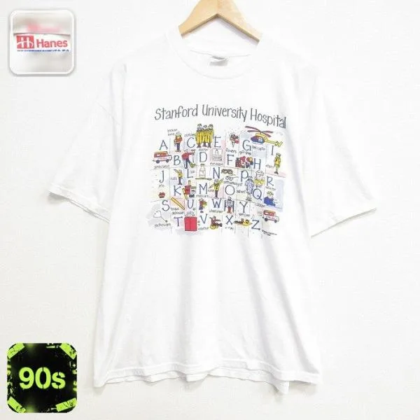 XL/古着 ヘインズ 半袖 ビンテージ Tシャツ メンズ 90年代 90s スタンフォード 大きいサイズ クルーネック ホワイト 26jun26