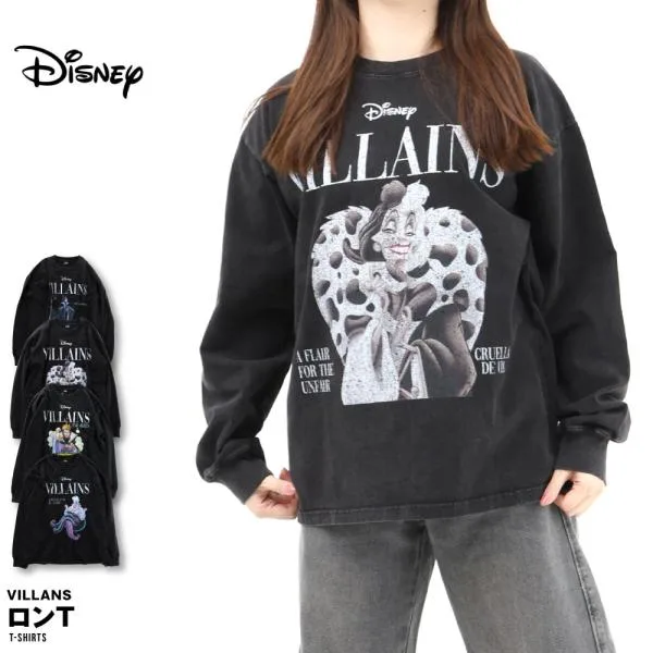 ヴィランズ VILLANS ディズニー Disney ロンT 長袖 長そで クルエラ 女王 魔女 マレフィセント アースラ メンズ レディー