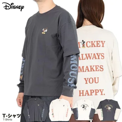ミッキー Tシャツ ミッキーマウス ディズニー 長袖 メンズ レディース ユニセックス ディズニー フェイクレイヤード 重ね着風 ロンT
