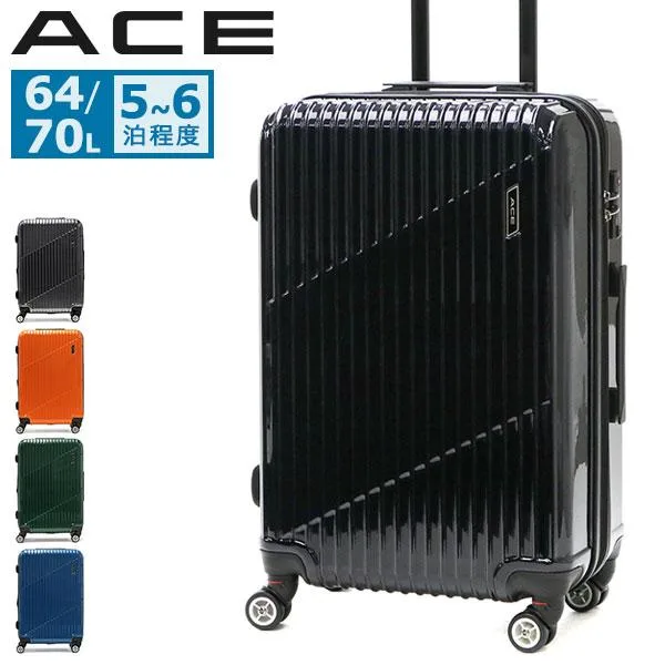 特典付 正規品5年保証 エース スーツケース ACE クレスタ キャリーケース 軽量 ace 64L 70L 拡張 5泊 6泊 双輪 4輪 旅行 出張 シンプル 06317