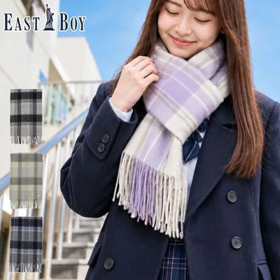最大45%★10/16迄 イーストボーイ マフラー チェック レディース かわいい EASTBOY 秋冬 秋 冬 高校生 中学生 ラムウール チェックマフラー 6209617/5209617