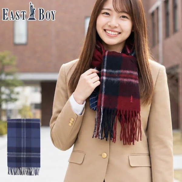 最大45%★10/18限定 イーストボーイ マフラー チェック レディース EASTBOY 学生 ブランド 秋冬 秋 冬 高校生 中学生 高校 ラムウール チェックマフラー 6209620