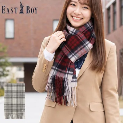 最大45%★10/16迄 イーストボーイ マフラー チェック レディース EASTBOY 学生 赤チェック 秋冬 秋 冬 ウール タータンチェック チェックマフラー 6209611