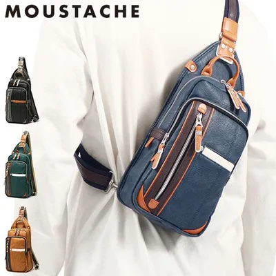 最大50%★10/15〜 ムスタッシュ ボディバッグ メンズ MOUSTACHE バッグ 合皮 A5 ブランド 斜め掛け ショルダー スリングバッグ 軽量 シンプル 縦 YVQ-5985