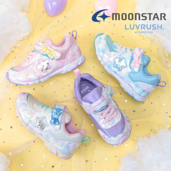 ムーンスター スニーカー キッズ ラブラッシュ LV1274 モヤキッズ マジックテープ 運動靴 子供靴 シューズ 軽量 軽い リボン 星 ジュニア 女の子 かわいい
