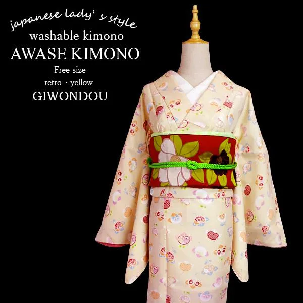 洗える着物 袷着物 単品 レディース きもの R・KIKUCHI ポリエステル 小紋 鹿の子 亀甲 花柄 橘 レトロ かわいい 普段着・お出かけ フリー 新作 40代 50代 60代