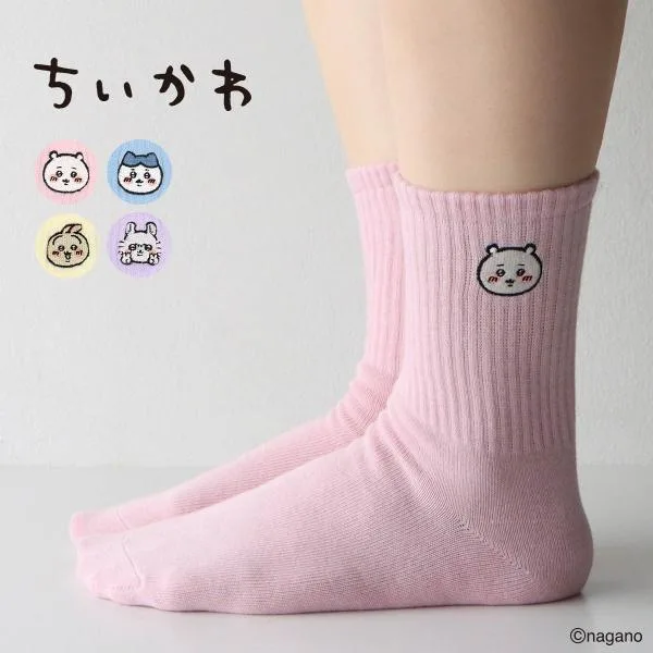 ちいかわ ソックス ワンポイント 刺しゅう付き 靴下 クルー丈 ハチワレ うさぎ モモンガ レディース 最短翌日発送 03197031