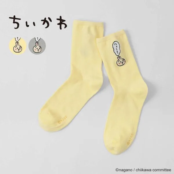 ちいかわ レディース ソックス ワンポイント うさぎ刺繍 ハァ〜? クルー丈 靴下 キャラクター キャラソックス 最短翌日発送 03197025