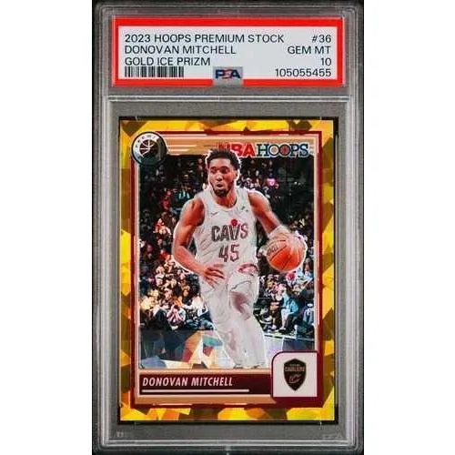 2023 HOOPS PREMIUM STOCK DONOVAN MITCHELL #36 GOLD ICE PRIZM /10 PSA 10