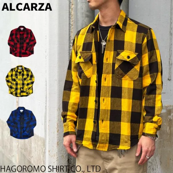 【ALCARZA】 ヘビーウェイト バッファローチェック ネルシャツ メンズ BUFFALO CHECK ダブルフェイス 厚手チェック 長袖シャツ 羽衣シャツメーカー 629-00