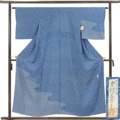 訪問着 身丈155cm 裄63cm レディース 袷 鳳凰 裄Mサイズ 秋冬春用 正絹(シルク)青色 中古 リサイクル やや難 中村勇二郎