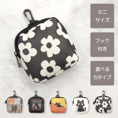 ポーチ ミニ 小型 小物入れ おしゃれ かわいい 猫 ねこ 花 フック バッグ アクセサリ メイクポーチ コスメ 収納 ケース