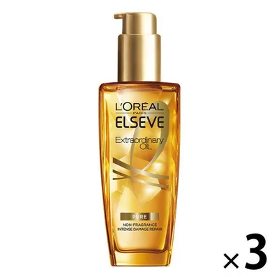 ロレアル パリ エルセーヴ ヘアオイル ピュア セラム 100mL 集中補修 無香料(洗い流さないトリートメント)3個