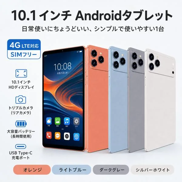 2026最新型 Android15 タブレット PC 本体 10.1インチ 16+512GB FullHD wi-fi 5G IPS液晶 軽量 HD視力保護 テレワーク ネット授業 動画視聴 GPS 電話 simフリー