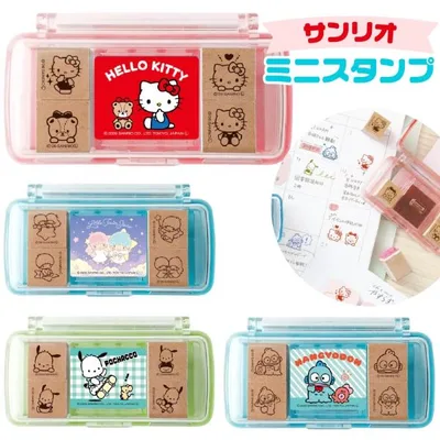 サンリオ ミニスタンプ ビバリー 『キティとタイニーチャム・リトルツインスターズ・ポチャッコ・ハンギョドン』 ラバースタンプ インクパッド付き ケース入り