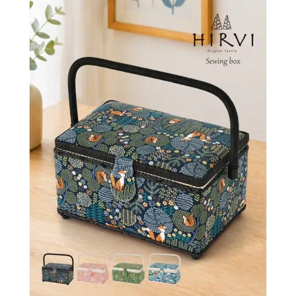 HIRVI ソーイングボックス 裁縫箱 全4色 手芸箱 北欧 道具箱 レトロ アンティーク 小物入れ 裁縫 裁縫道具 手作り 2段 大容量 収納 収納ボックス