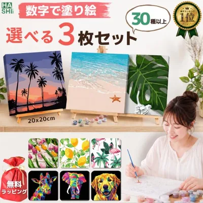 塗り絵セット ギフト 選べる3点セット アート キット 無料ラッピング 数字塗り絵 ナンバーペイント 誕生日 プレゼント 数字アート 数字油絵 絵画 油絵風 初心者