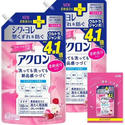 【まとめ買い 大容量】アクロン おしゃれぎ用洗剤 フローラルブーケの香り 洗濯洗剤 液体 詰め替え ジャンボ1590ml×2個セット リーフレット付き
