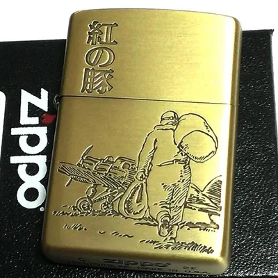 ZIPPO スタジオジブリ ライター 紅の豚 ポルコ・ロッソ 後ろ姿 ロゴ入り アンティーク ゴールド ジッポ キャラクター アニメ 金