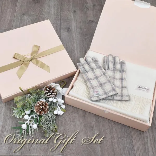 マフラー カシミヤ100% ギフトセット カシミヤ 100% 無地 マフラー ハリスツイード 手袋 クリスマス ギフト (XS1223)