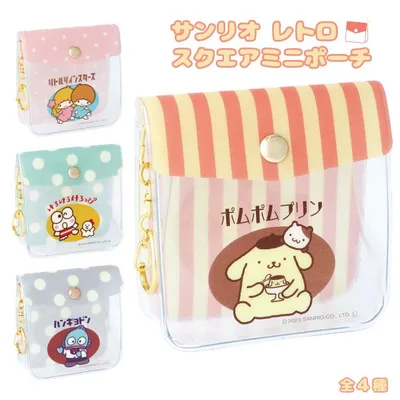 サンリオ ポーチ グッズ ポムポムプリン けろけろけろっぴ リトルツインスターズ ハンギョドン おしゃれ かわいい レトロ スクエアミニポーチ 小物入れ