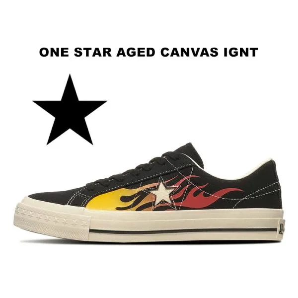 コンバース ワンスター エイジド キャンバス イグナイト 黒 赤 炎 ローカット メンズ スニーカー CONVERSE ONE STAR AGED CANVAS IGNT BLACK REDFLAME