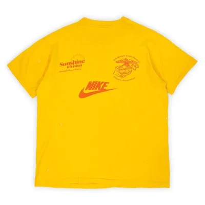 稀少X-LARGE ナイキ NIKE 70s 風車タグ Tシャツ USMC Sunshine Division 染み込み ビンテージ 古着 (-0516) イエロー / 黄色 XL