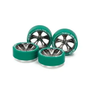 【日本未発売】 タミヤ ミニ四駆 1/32 アジアチャレンジ2025 限定 小径ローハイトタイヤ&Aスポークホイール アジアチャレンジ グリーン タイヤ (TMAC)95686