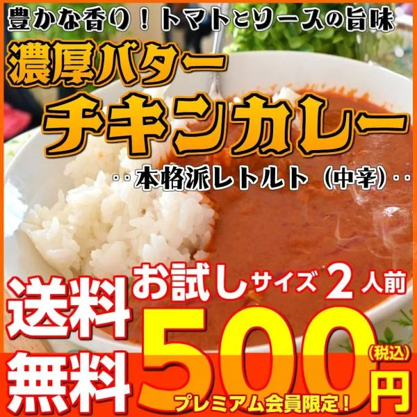 カレー レトルト バターチキンカレー 会員価格500円 濃厚ソース 鶏肉旨味 トマト酸味 2人前セット お取り寄せ メール便商品 お試しグルメギフト