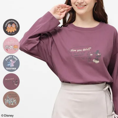 トップス Tシャツ ロンT 長袖Tシャツ カットソー 長袖 Disney ディズニー キャラクター レディース Honeys ハニーズ ディズニー/ゆるTシャツ